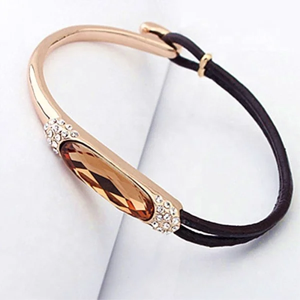 

Zinc alloy leather crystal bracelet gold plated, Brown;blue;pink etc