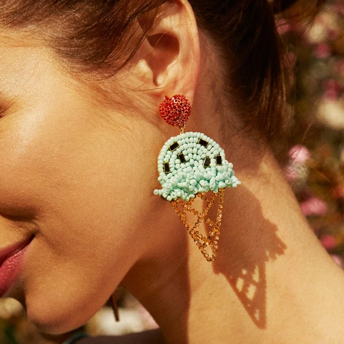 

Barlaycs 2019 Fashion Statement Bohemian Summer Sweet Handmade Cute Beaded Crystal Ice Cream Drop Earrings for Women Jewelry
