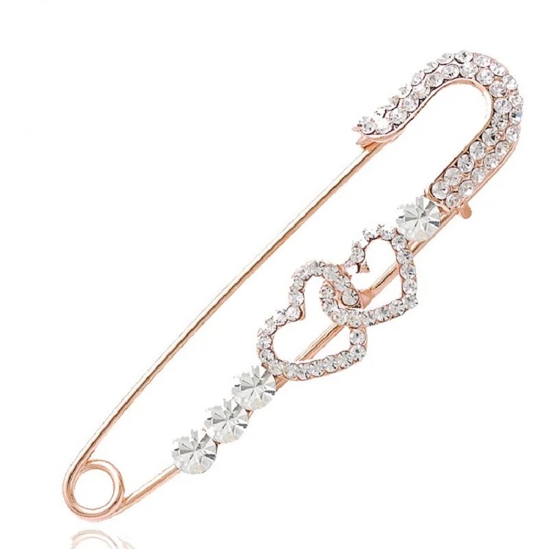 

Rhinestone sweet Heart Safety Brooch Pin Gold Plated Brooch crystal broach