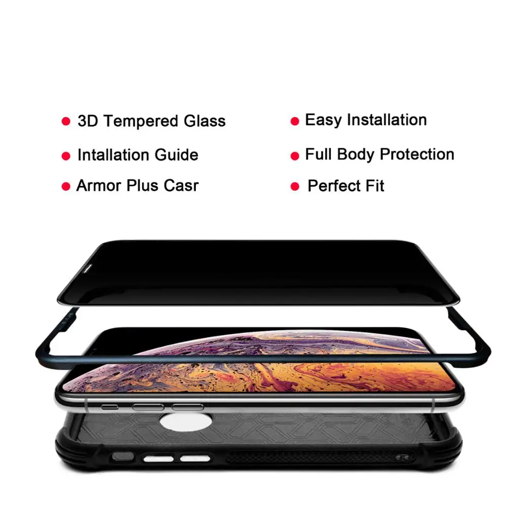 

For iPhone XS/X 3D Curved Edge Full Screen Anti-SPY Privacy Tempered Glass Screen Protector with Installation Tool Included