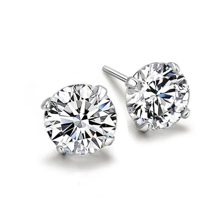Blue//Red//White//Pink Round Cubic Zirconia Screw Stud Earrings,red crystal,5mm silver