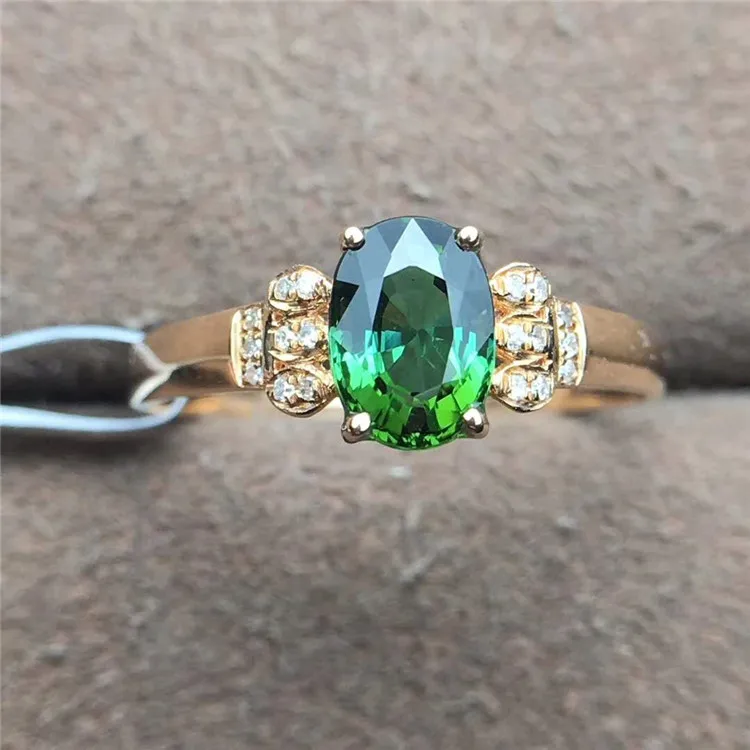 

Fashion 18k rose gold South Africa real diamond natural green tourmaline stone long finger Rings Jewelry design