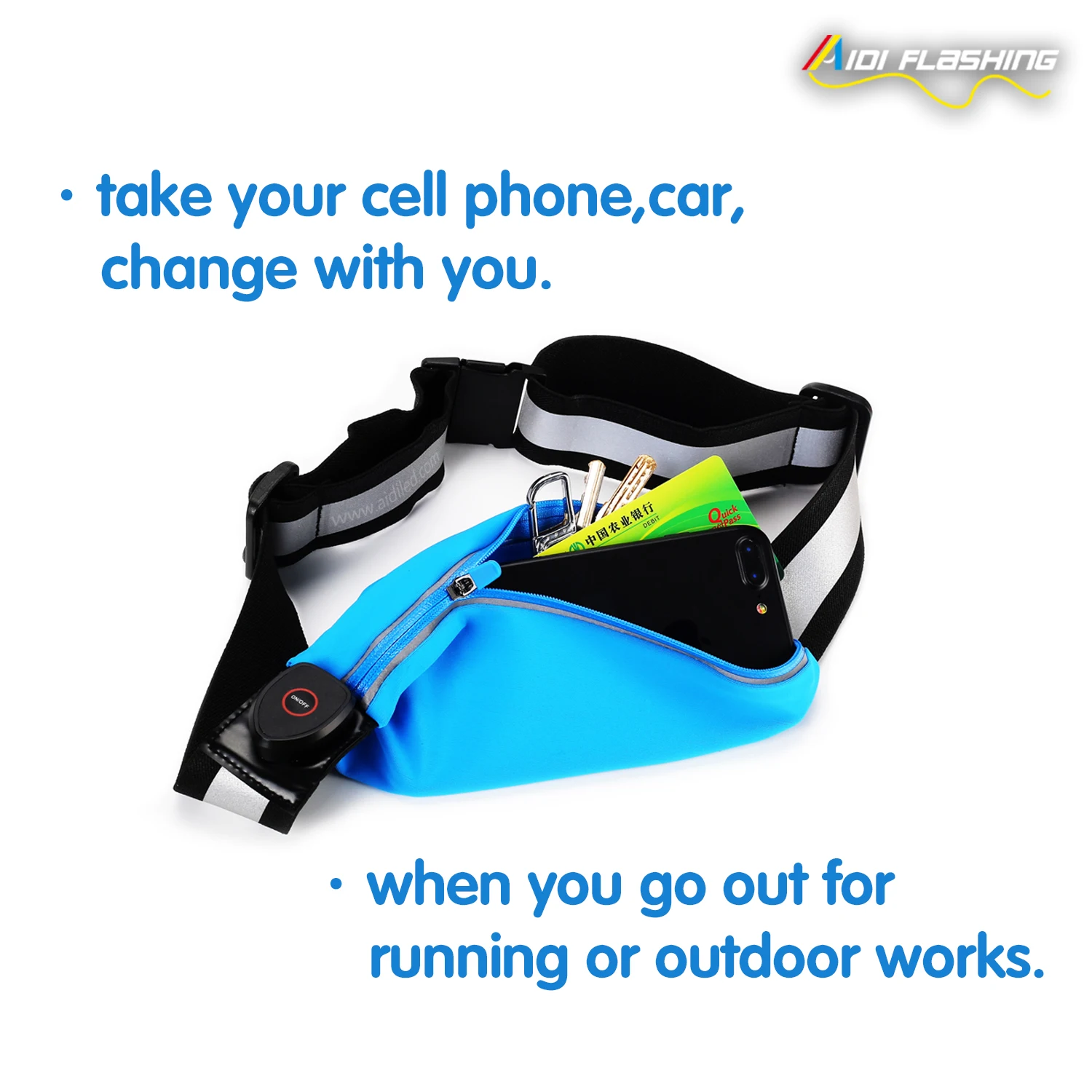 Popular Luminous Waist Bag laycra material water resistant sport waist pocket USB Rechargeable Battery