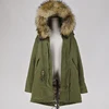Army Green Cotton Parka with Natural Fake Rabbit Fur Lining women faux fur parka