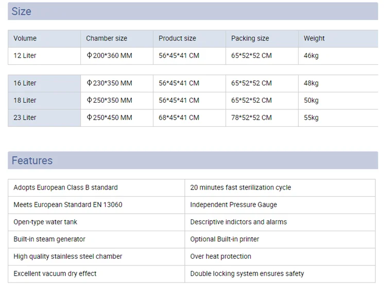 CE Certificate Table Top Class B Autoclave Sterilizer