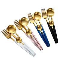 

Cathylin wholesale bulk 18/10 stainless steel spoon fork knife with black white blue pink handle gold plated luxury flatware set