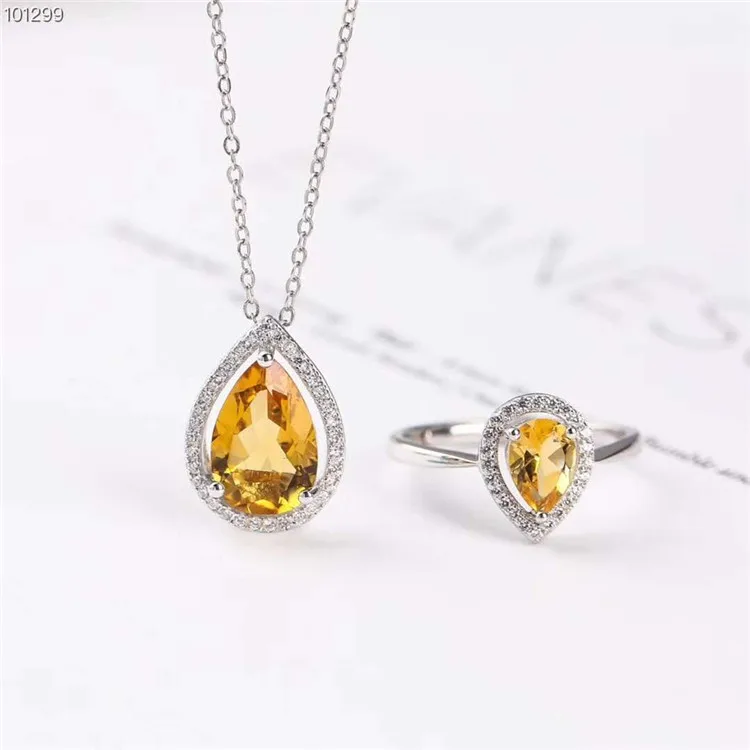 

wholesale fashionable yellow gemstone jewelry natural citrine 18k gold plated 925 sterling silver women jewelry set