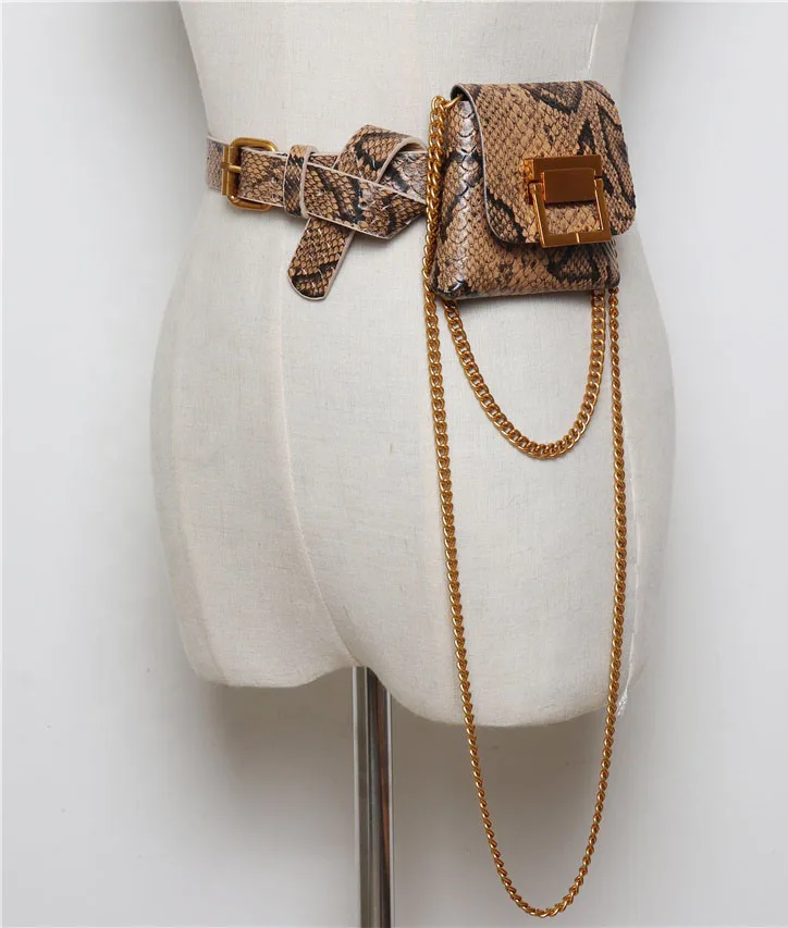 

Wholesale PU Leather Women 2018 snake skin bag chain Waist Belt for Dress Waistband bagHot Sale