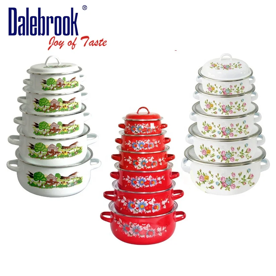 
Anycook 10pcs Enamelware Ceramic Stock Sauce Hot Cooking Pot Porcelain Enamel cast iron Non stick Cookware Set 