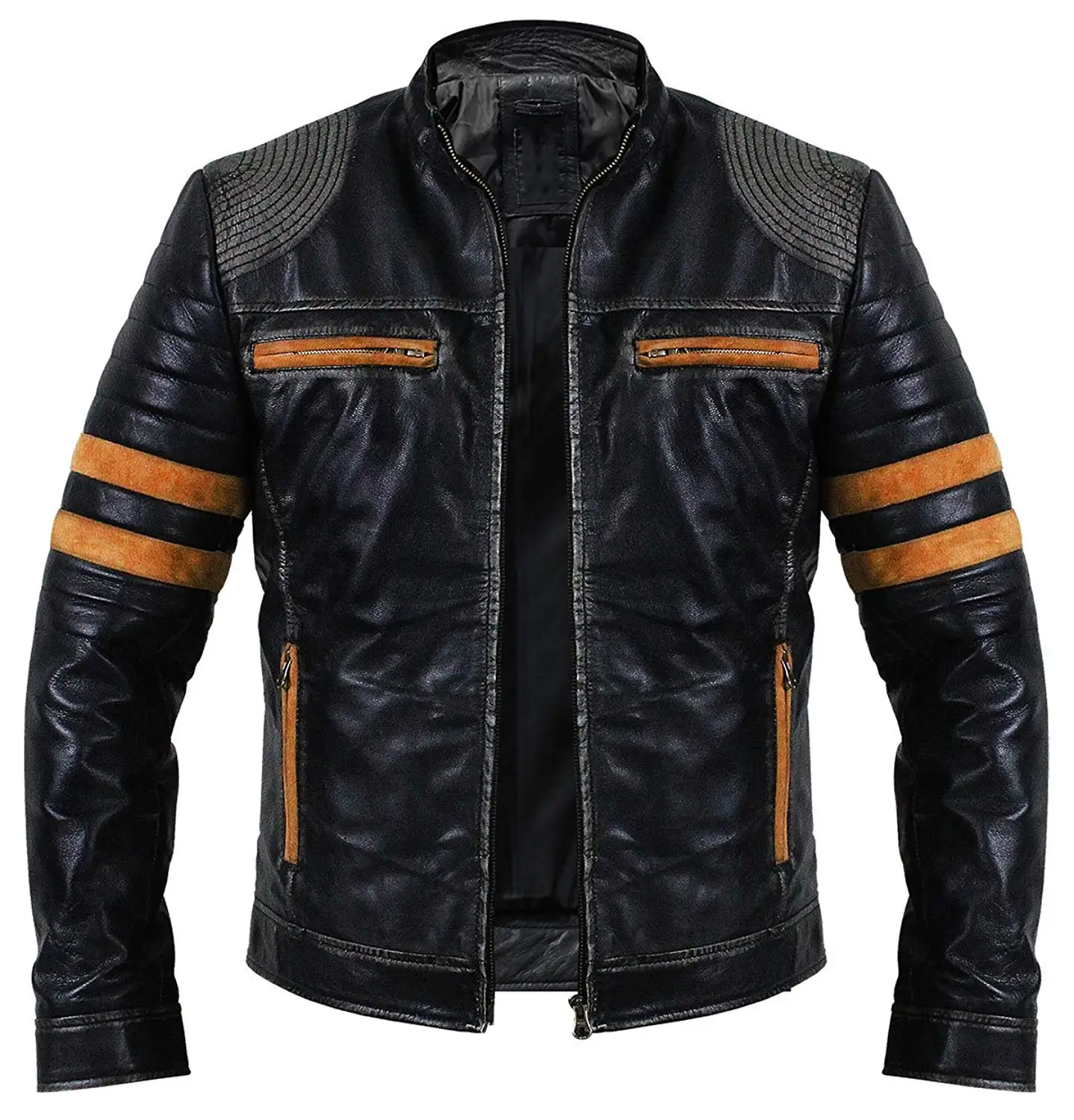 Download Buy Vintage Men Motorcycle Distressed Black Biker Quilted Cafe Racer Retro Orange Striped Leather Jacket In Cheap Price On Alibaba Com