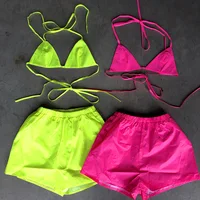 

Reflective bra Set Sexy Women Fashion 2 Piece Set Lace Up Crop Top and Thong Shorts Beach Club Outfits 2pc Sets 2019 New