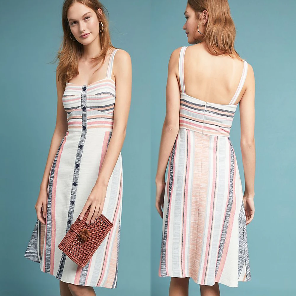 

Womens summer latest design fashion striped knee length midi dresses for clothing manufacturer