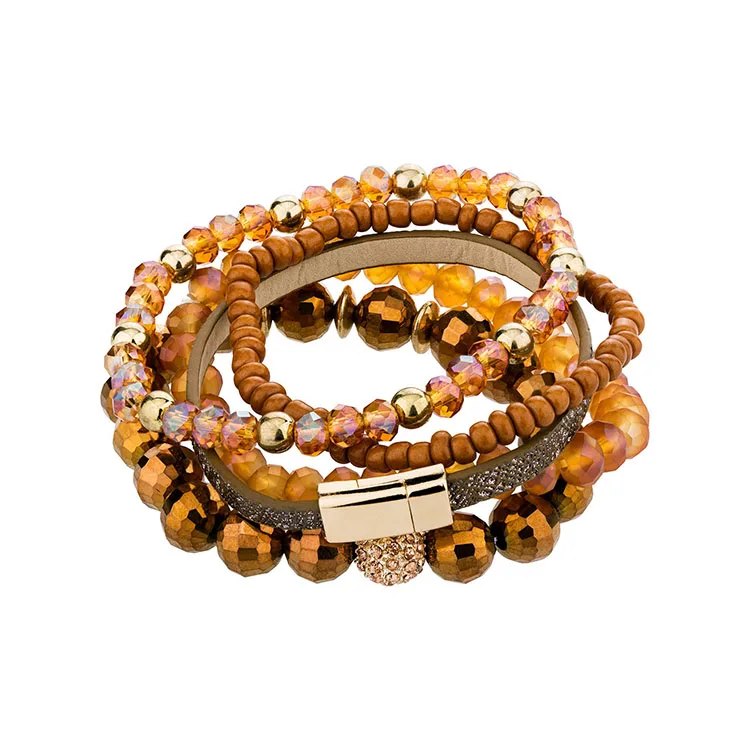 Custom Wholesale Handmade Multilayer Gemstone Charm Wrap Stone Bead Bracelet
