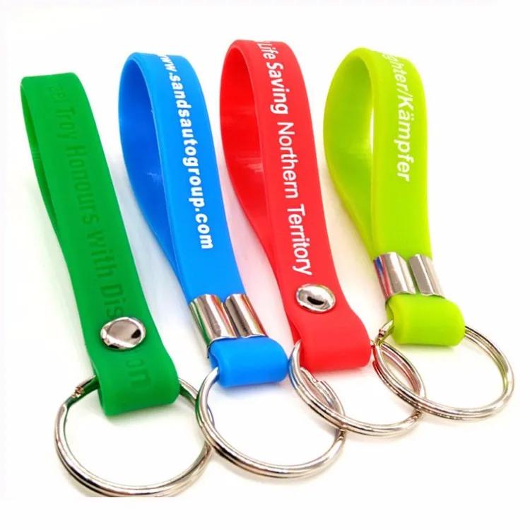 Custom Printed Silicone Wristband Keychain Short Lanyard Keychain ...