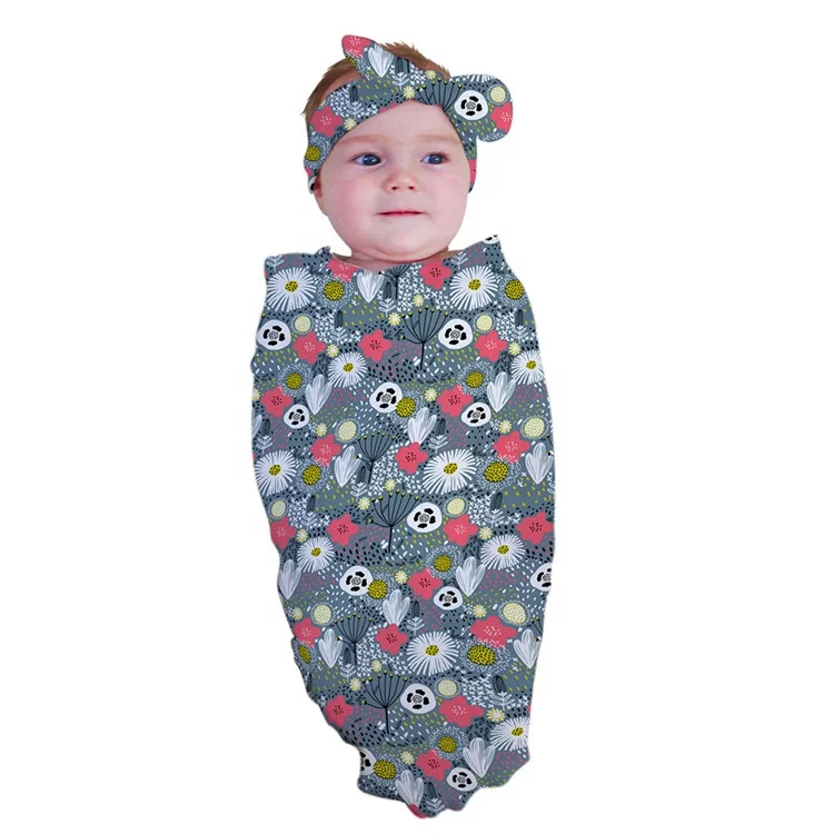 

Newborn Baby Floral Swaddle Blanket Headband Soft Baby Receiving Blankets, Custom color