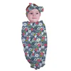 Newborn Baby Floral Swaddle Blanket Headband Soft Baby Receiving Blankets