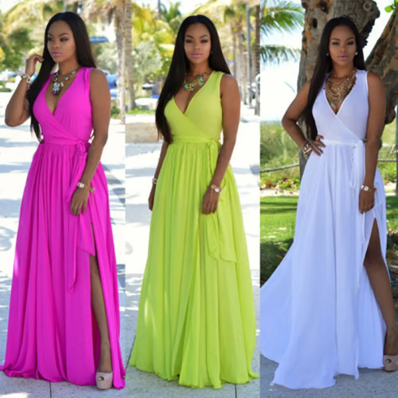 

Wholesale Sexy Maxi Halter Sleeveless Chiffon Big Size Women Summer Evening Party Long Dress