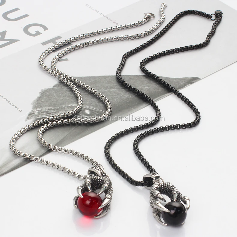 

OUMI Jewelry Stainless Steel Men's claw ruby&black onyx stone ins Pendant Necklace for cool men, Customize