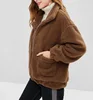 The new autumn/winter long sleeve zip-up plush jacket with pockets for women in solid colors