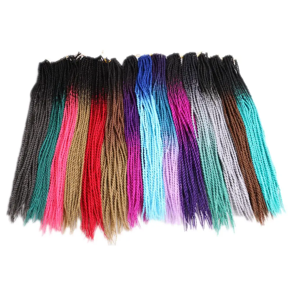 

Stocks 18 different colors 24 inch Ombre Senegalese Twist Hair Crochet braids 24 Roots/pack Synthetic Braiding Hair for Women