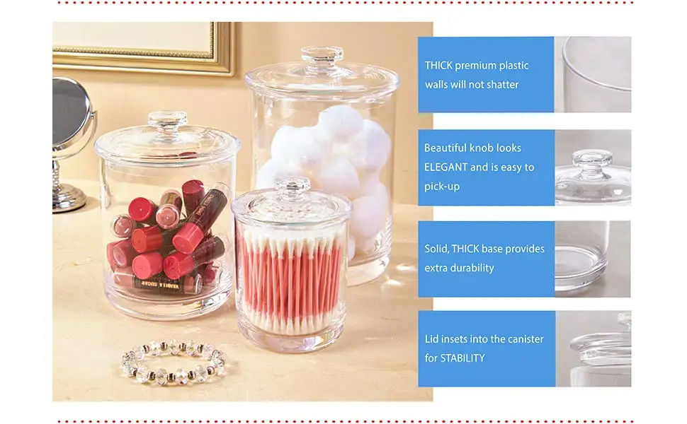 Premium Quality Acrylic Qtip Holder Apothecary Jars Bathroom Vanity