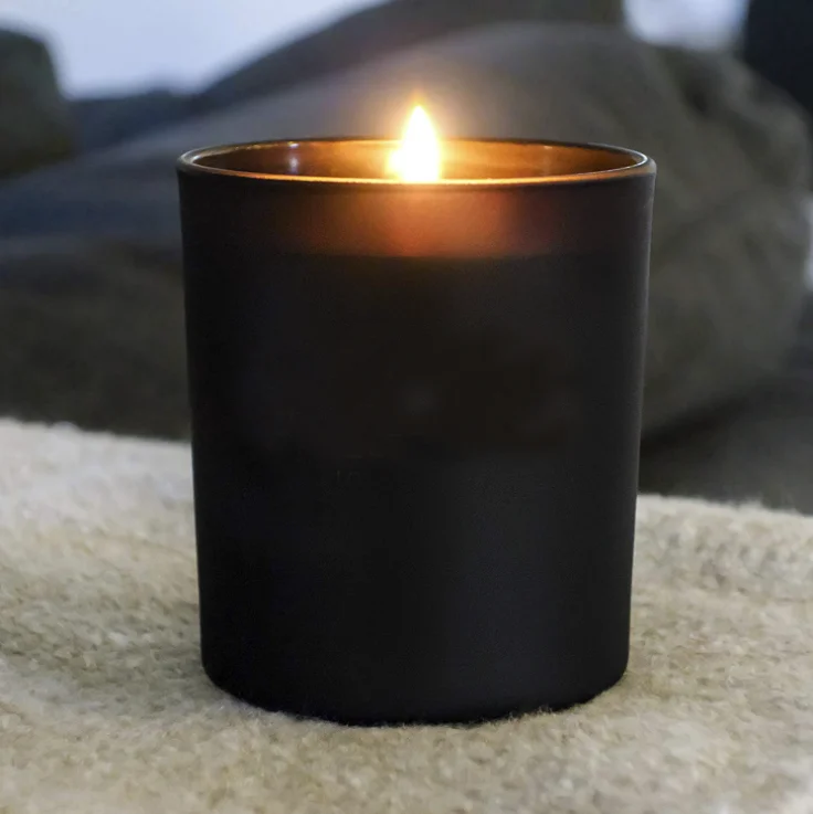Empty Frost Matte Black Glass Candle Jar Cup Container For Candle