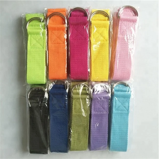 

custom high quality organic cotton double d ring yoga strap custom with logo, Blue