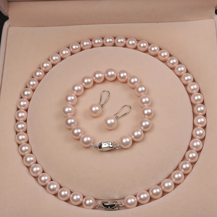 

High quality 10 mm pink gold pearl jewelry sets, Pink rose