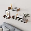 VASAGLE living room decorative rustic industrial wood metal 3 set U-Shaped floating wall mount shelf for storage