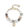 Ocean Style Gold Chain White Glass Beads Charm Bracelet Antique Silver Sea Tortoise Starfish Scallop Shell Pearl Charm Bracelet