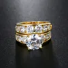 SJ Luxury antique royal jewelry ring set big solitaire cz diamond latest gold plated wedding rings design for women SJ05-269