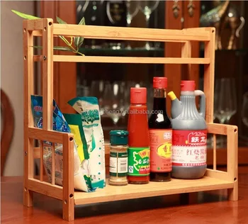 Easy To Assemble Bamboo Kitchen Countertop Seasoning Shelf 2 Tier