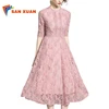 In-stock best price fashion design graceful a-line slim round collar half sleeve patchwork ladies elegant pink sexy lace dress