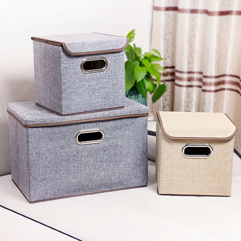Foldable Convenient Cotton & Jute Storage Box Organizing Basket With