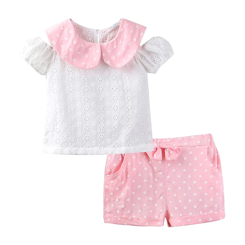 

Mudkingdom 2019 summer new hollowed-out children's wear short sleeve shorts two-piece baby lapel clothing sets