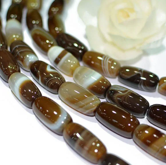 

AB0181 Natural coffee stripe agate drum beads,barrel shaped brown striped agate beads