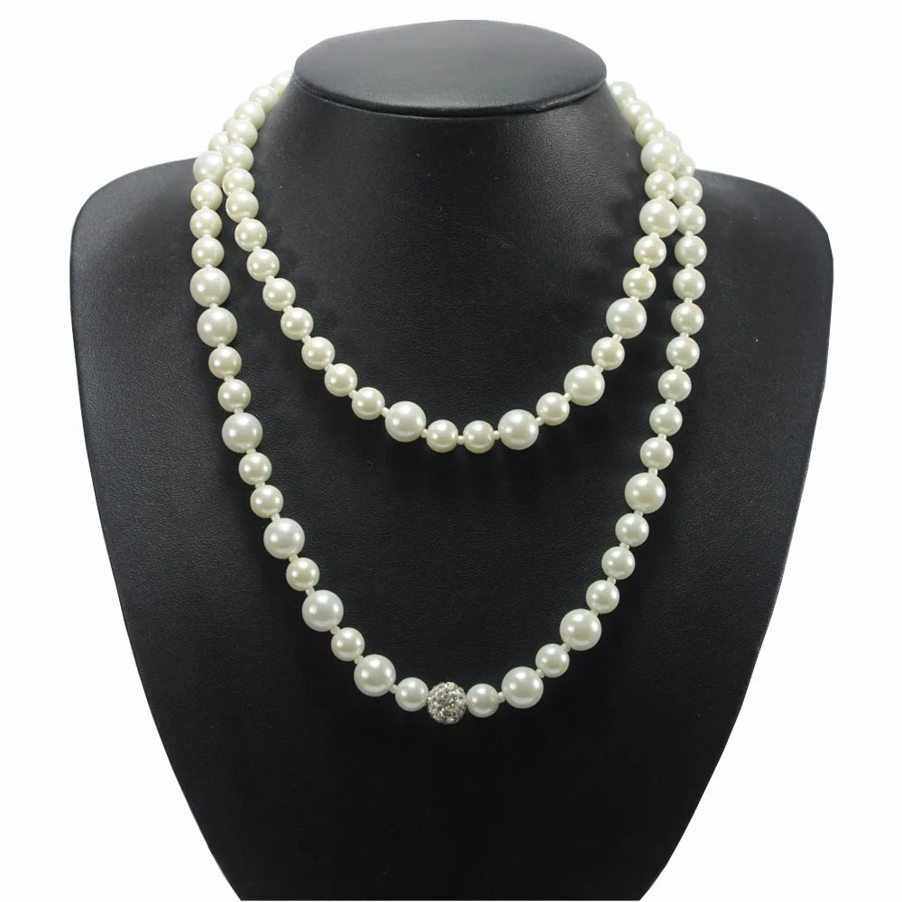 

New arrival statement two wrap long chain white pearl necklace in bulk