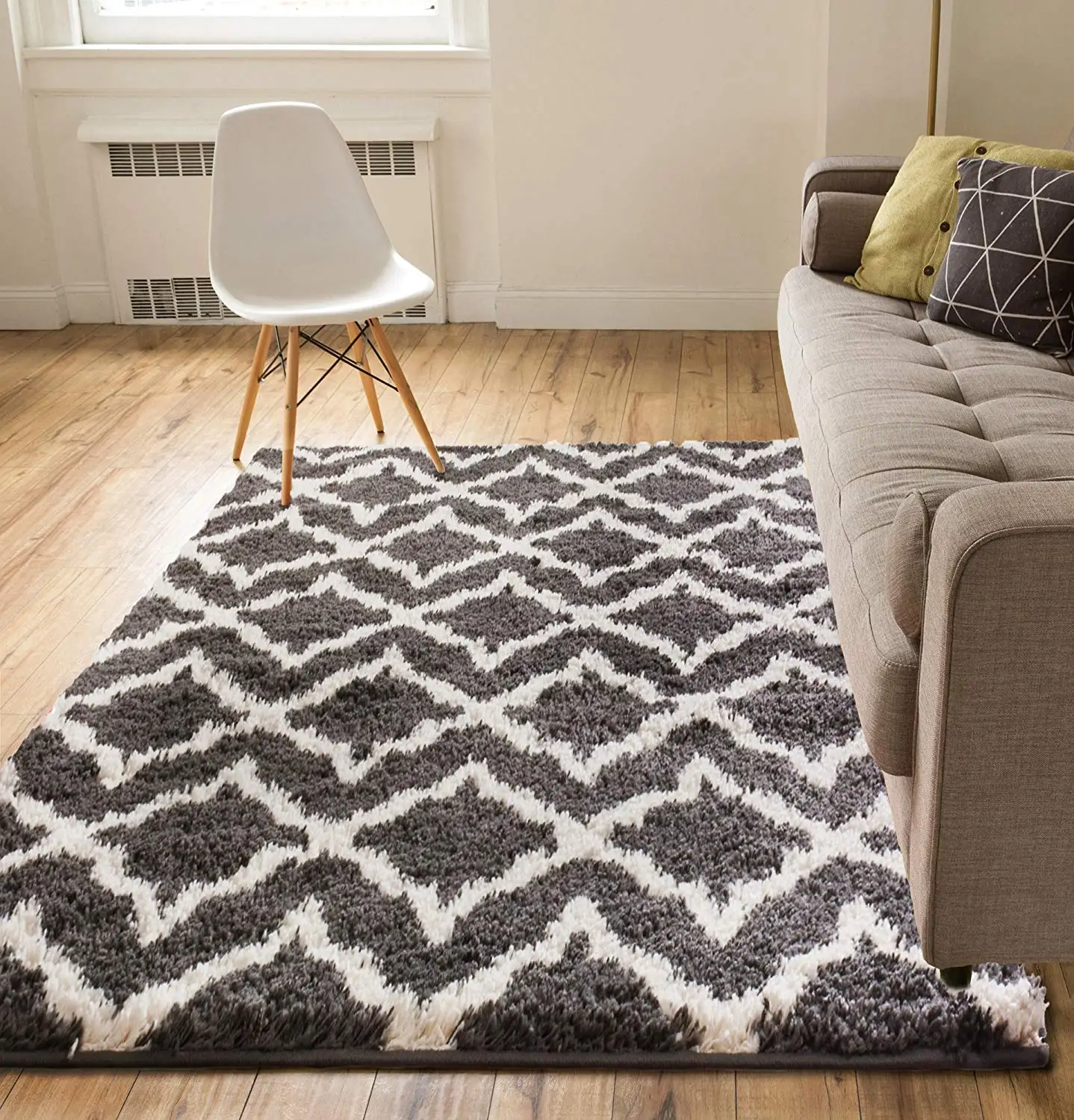 Buy Soft Shag Area Rug 5x7 Geometric Striped Ivory Blue ...