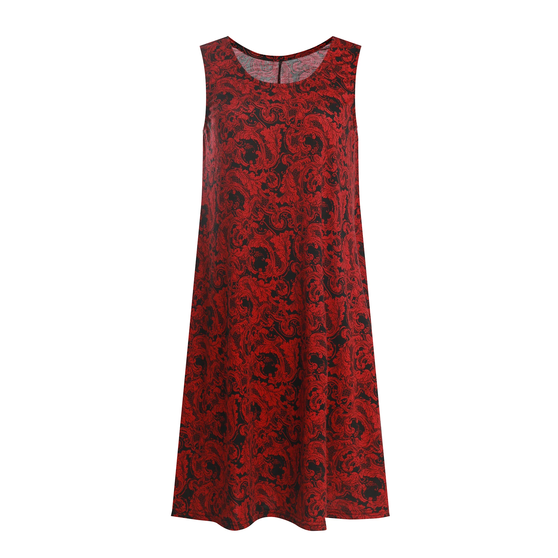 

2021 New casual and simple printed sleeveless dress stretch loose women' dress