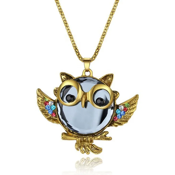 

2019 Hot Rainbow Rhinestone Pendant Fashion Jewelry Stone Owl Necklace For Women Accessories