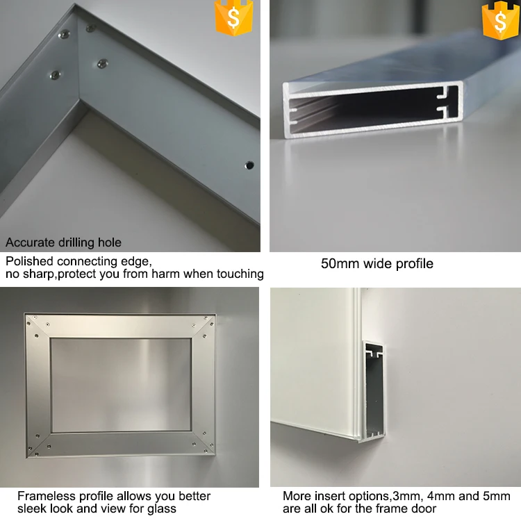Frameless Aluminum Door Frames For Kitchen Cabinet Door Assembled