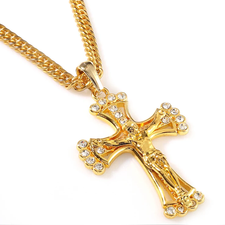

18k Gold Jesus Crucifix Cross Pendant Necklace For Men, N/a