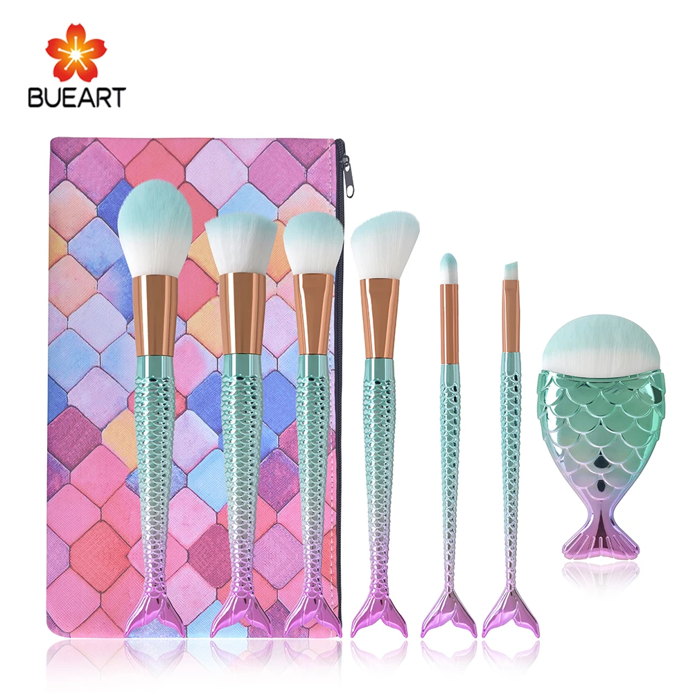 

Hot selling beauty 8pcs mermaid makeup brush set with foundation fish brush, Rainbow