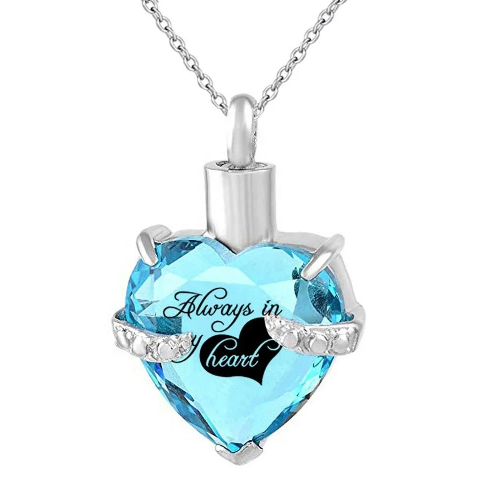 

Always in My Heart 12 Birthstone Crystal Urn Necklace Heart Memorial Keepsake Pendant, Elegant Memorial Jewelry, Silver