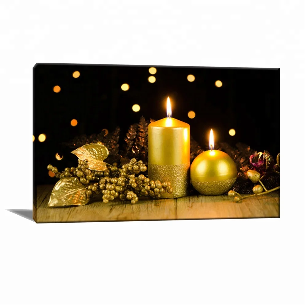 Custom wall art Home Decor Pictures Candles Canvas prints with led light frame