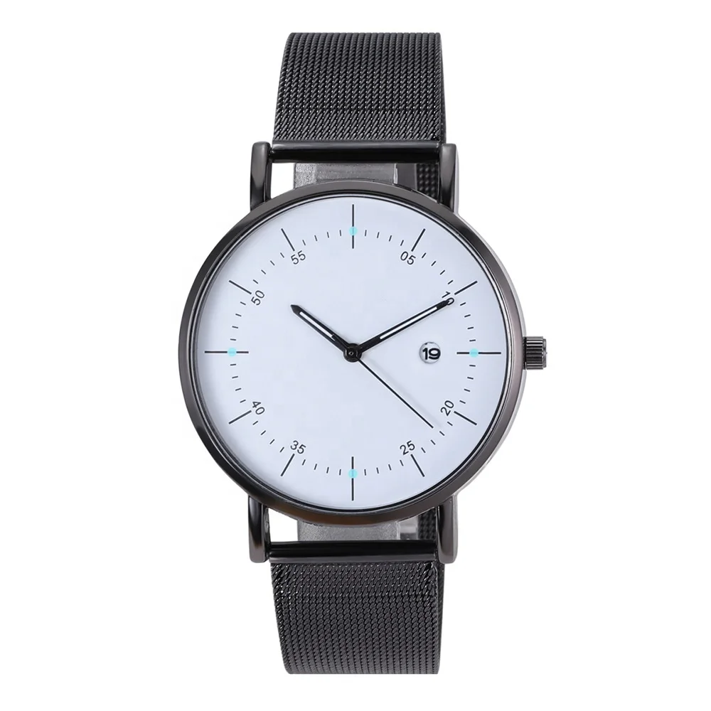 

Cheap Minimalist Watch Men Steel Mesh Men's Watches Black Silver Business Quartz With Calendar montre homme TW127