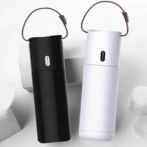 Image of New Leather Handle Single Color Portable Thermos, Creative Stainless Steel coffee Vacuum Flask, Water thermal cup