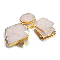 

Round Heart Shaped Hexagon Large Slice Crystal Geode Stone Gemstone Agate Gold Plated Trim Rose Quartz Coasters for Drinks