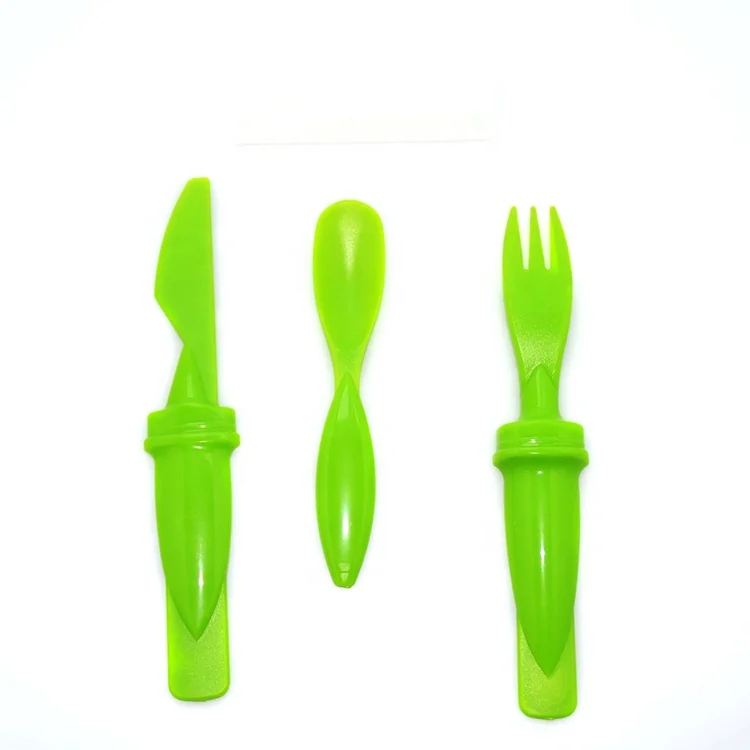 

Custom personalized portable food grade PP reusable plastic cutlery per set knife, fork and spoon, Green, red, white, blue or customized