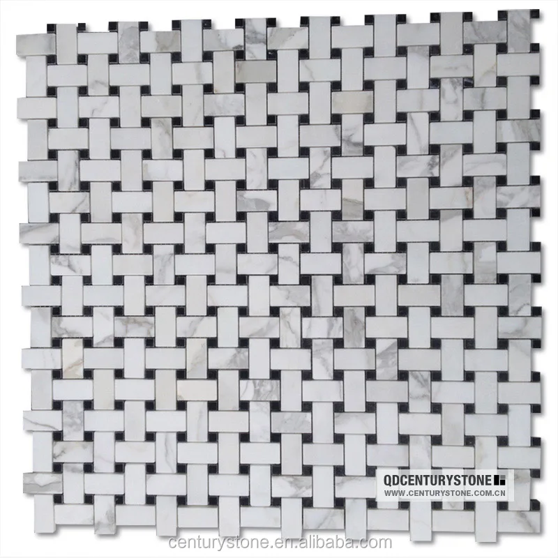 Baldosa De Mosaico De Mármol De Pared De Suelo De Baño Blanco Negro